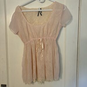 Pink and cream babydoll lace top with bow.